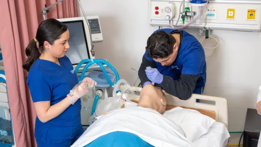 Respiratory therapy students practice procedures in lab in preparation for licensure and certification.