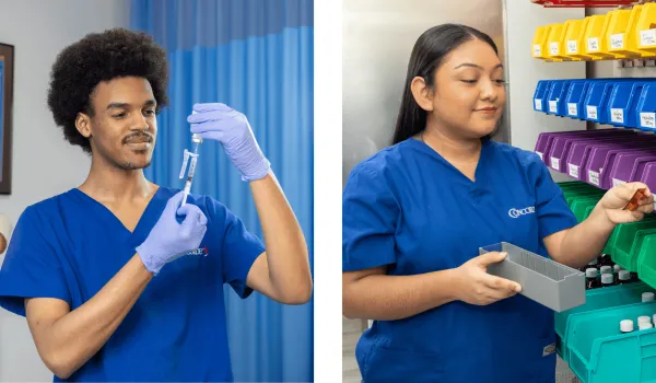 medical-assistant-preparing-syringe-of-medication-to-be-administered-and-pharmacy-technician-organizing-medication-duties