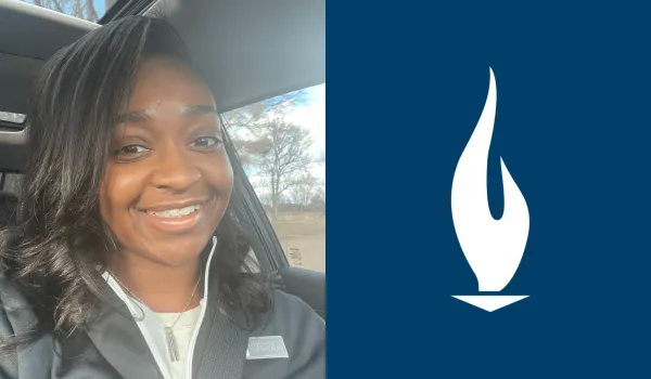 Victoria Frieson, a Concorde Graduate, smiles for the camera.