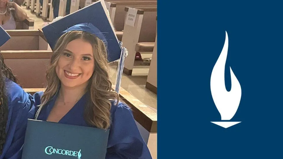 Concorde Medical Assistant Program Graduate, Kelsey Olivier wearing cap and gown. Concorde Medical Assistant Program Graduate, Kelsey Olivier wearing cap and gown.
