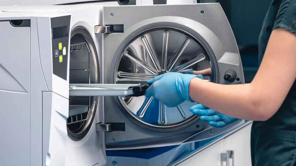 Medical instruments being sterilized in an autoclave.