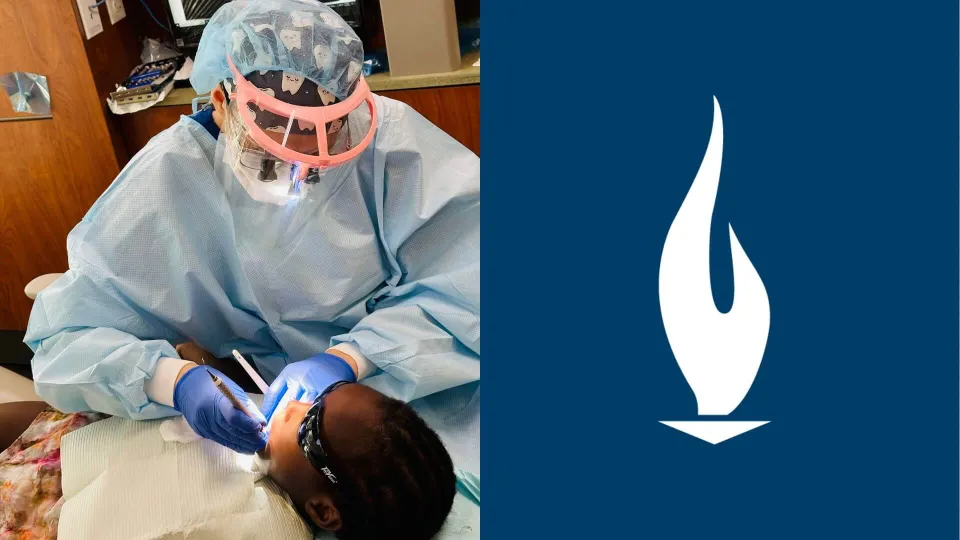 Young patient receiving dental care beside Concorde torch logo. Young patient receiving dental care beside Concorde torch logo.