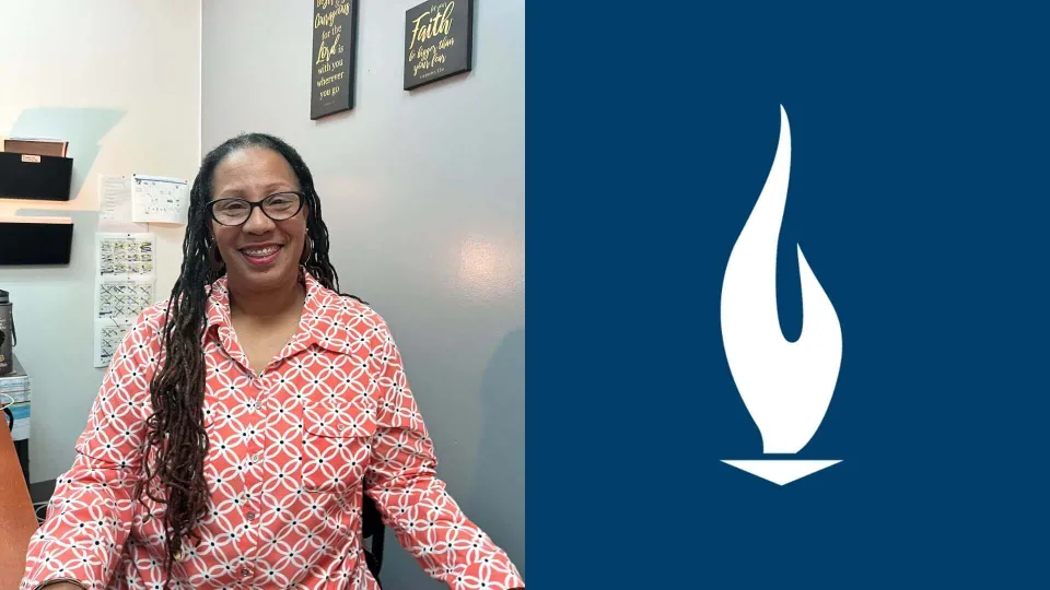 Chantel Miller sitting in her office at Concorde next to an image of the Concorde logo on a blue background. Chantel Miller sitting in her office at Concorde next to an image of the Concorde logo on a blue background.