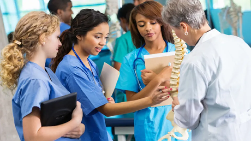 teacher and med students